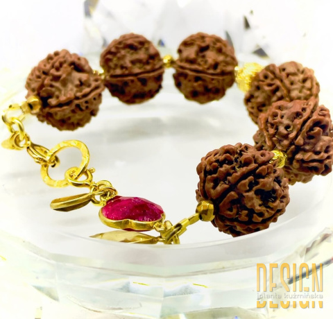 Bransoletka z rudraksha i srebra złoconego 24k złotem Bransoletka z rudraksha i srebra złoconego 24k złotem
