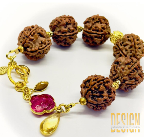 Bransoletka z rudraksha i srebra złoconego 24k złotem Bransoletka z rudraksha i srebra złoconego 24k złotem