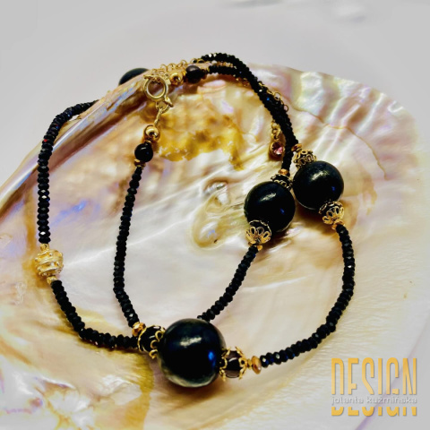 Naszyjnik- bransoletka czarny spinel, wenge w srebrze złoconym Naszyjnik- bransoletka czarny spinel, wenge w srebrze złoconym