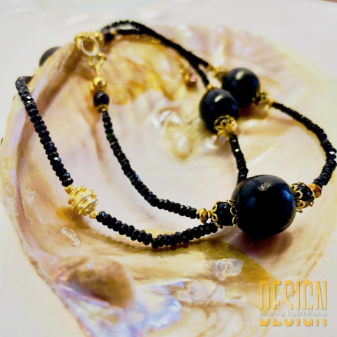 Naszyjnik- bransoletka czarny spinel, wenge w srebrze złoconym Naszyjnik- bransoletka czarny spinel, wenge w srebrze złoconym