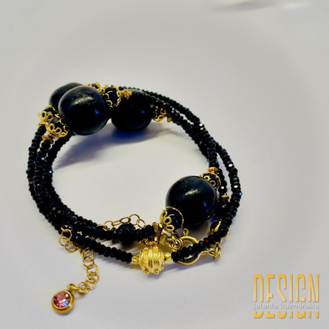 Naszyjnik- bransoletka czarny spinel, wenge w srebrze złoconym Naszyjnik- bransoletka czarny spinel, wenge w srebrze złoconym