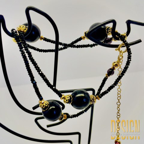 Naszyjnik- bransoletka czarny spinel, wenge w srebrze złoconym Naszyjnik- bransoletka czarny spinel, wenge w srebrze złoconym