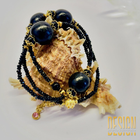 Naszyjnik- bransoletka czarny spinel, wenge w srebrze złoconym Naszyjnik- bransoletka czarny spinel, wenge w srebrze złoconym