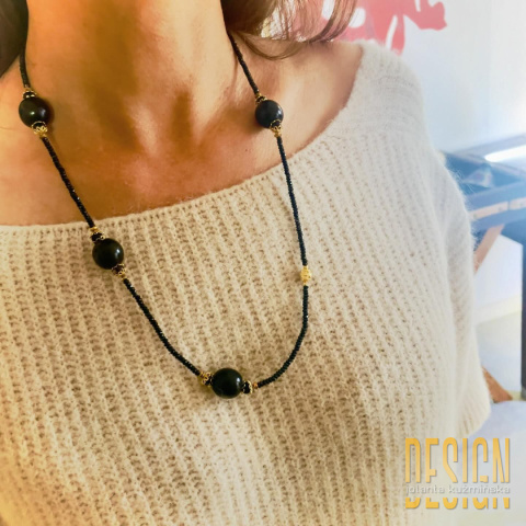 Naszyjnik- bransoletka czarny spinel, wenge w srebrze złoconym Naszyjnik- bransoletka czarny spinel, wenge w srebrze złoconym