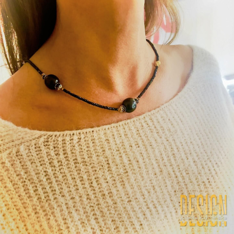 Naszyjnik- bransoletka czarny spinel, wenge w srebrze złoconym Naszyjnik- bransoletka czarny spinel, wenge w srebrze złoconym