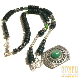 Naszyjnik z czarnego onyksu i turkusu afrykańskiego na srebrze 925