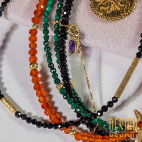 bransoletka spinel, malachit , granat w złotym srebrze bransoletka spinel, malachit , granat w złotym srebrze
