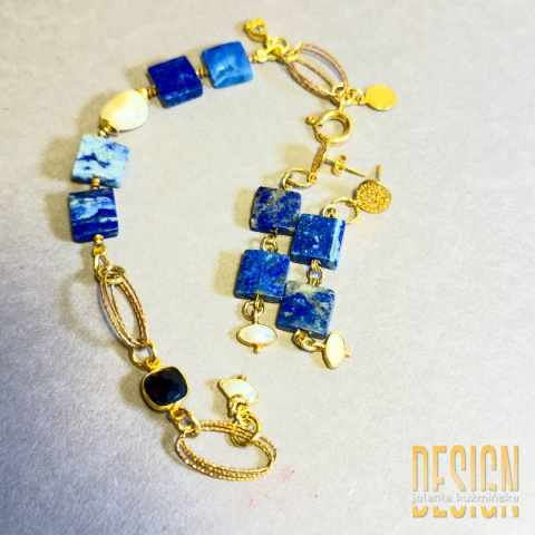 Bransoletka z lapis lazuli i perłą w oprawie pozłacanej 24k złotem Bransoletka z lapis lazuli i perłą w oprawie pozłacanej 24k złotem