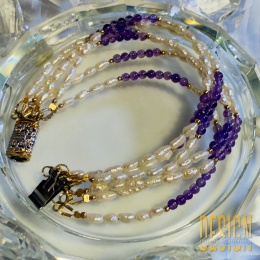 Bransoletka z pereł i ametystów w złoceniu gold filled – unikat 18,5 cm