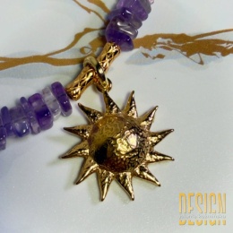 Naszyjnik z ametystów ze złoconą zawieszką słońca – Kuźmińska Design