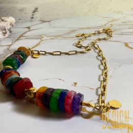 Naszyjnik z kolorowych ognistych agatów | Kuźmińska Design