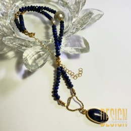 Naszyjnik z lapis lazuli z zawieszką i szarą perłą stylizowaną na starą | Kuźmińska Design