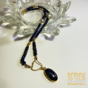 Naszyjnik z lapis lazuli z zawieszką i szarą perłą stylizowaną na starą | Kuźmińska Design