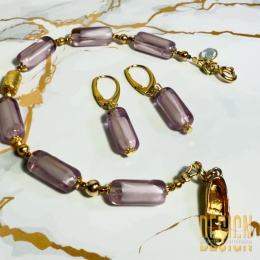 Kolczyki Murano fioletowe ze srebrem złoconym – 4 cm