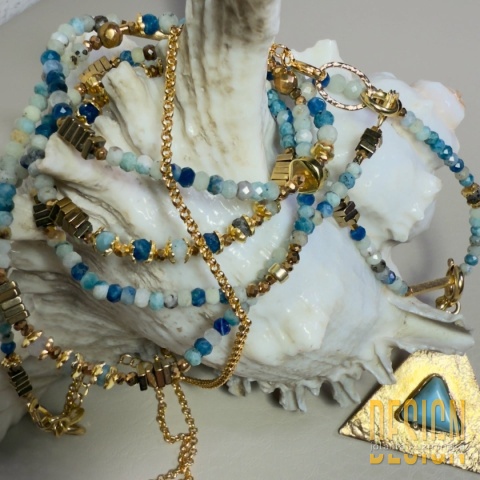 Naszyjnik Magic Drops z kamieniami K2 i larimarem 120 cm – srebro pozłacane 24k