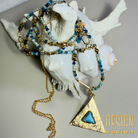 Naszyjnik Magic Drops z kamieniami K2 i larimarem 120 cm – srebro pozłacane 24k