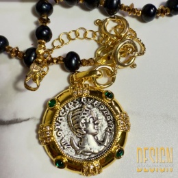 Naszyjnik z czarnych pereł premium 96 cm z monetą