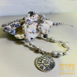 Naszyjnik z pereł naturalnych i labradorytu – srebro Kuźmińska Design handmade