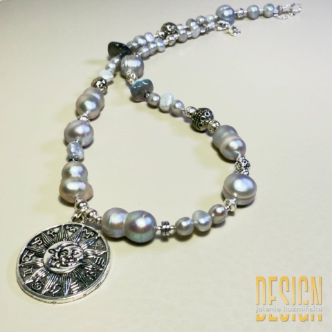Naszyjnik z pereł naturalnych i labradorytu – srebro Kuźmińska Design handmade