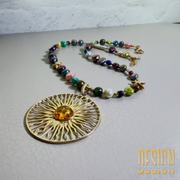 Naszyjnik z pereł z bursztynem – srebro pozłacane 24 k | Kuźmińska Design